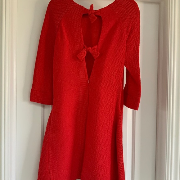 Maje Red Rouge Textured Keyhole Bow Back Rinis Shift New Cocktail Dress - Picture 7 of 9